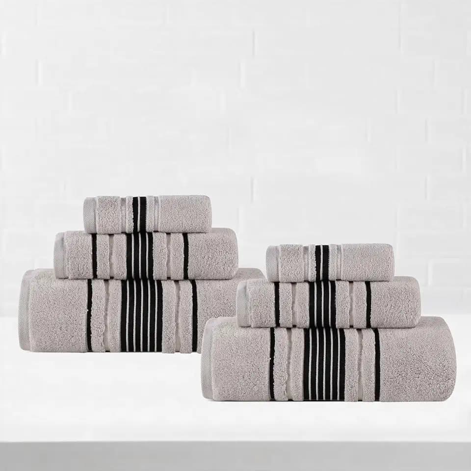 SUPERIOR Cotton 6 Piece Towel Set, 2 Bath, 2 Hand, 2 Washcloth/Face Towels, Quick Dry, Home Essentials, Shower, Spa, Luxury Plush Soft Absorbent Towels, Zero-Twist, Solid, Sadie Collection, Platinum