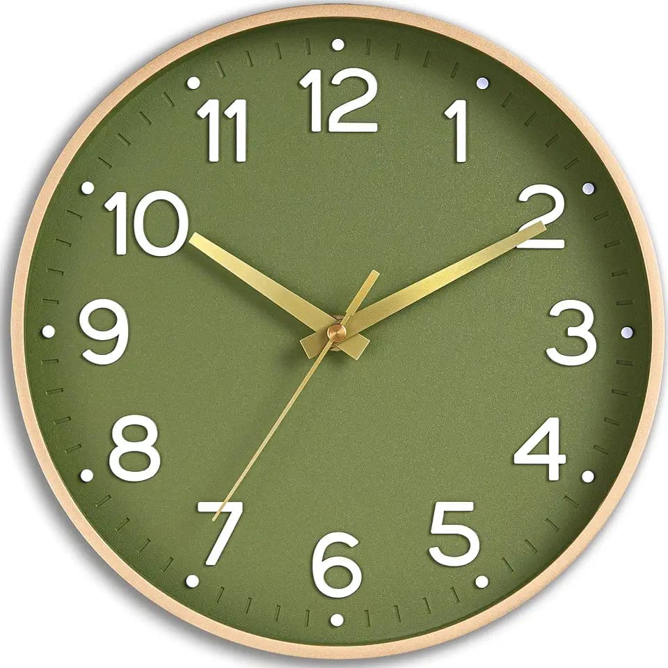 Roymnie 12 Inch Wall Clock Battery Operated Silent Non Ticking Green Analog