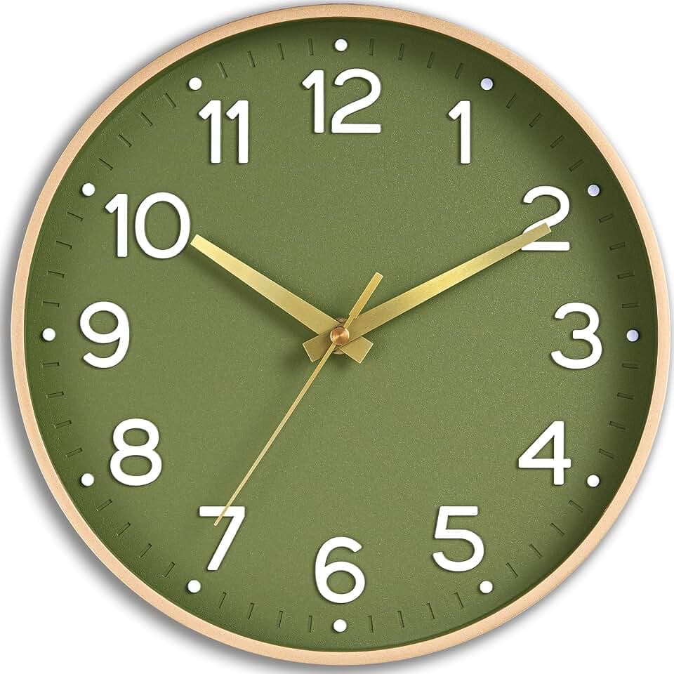 Roymnie 14 Inch Wall Clock Battery Operated Silent Non Ticking Green Analog