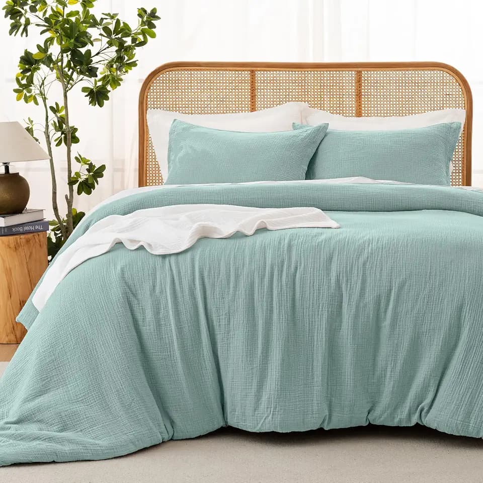 David's Home Cotton Softer Muslin Comforter Set, King Size, Teal Blue