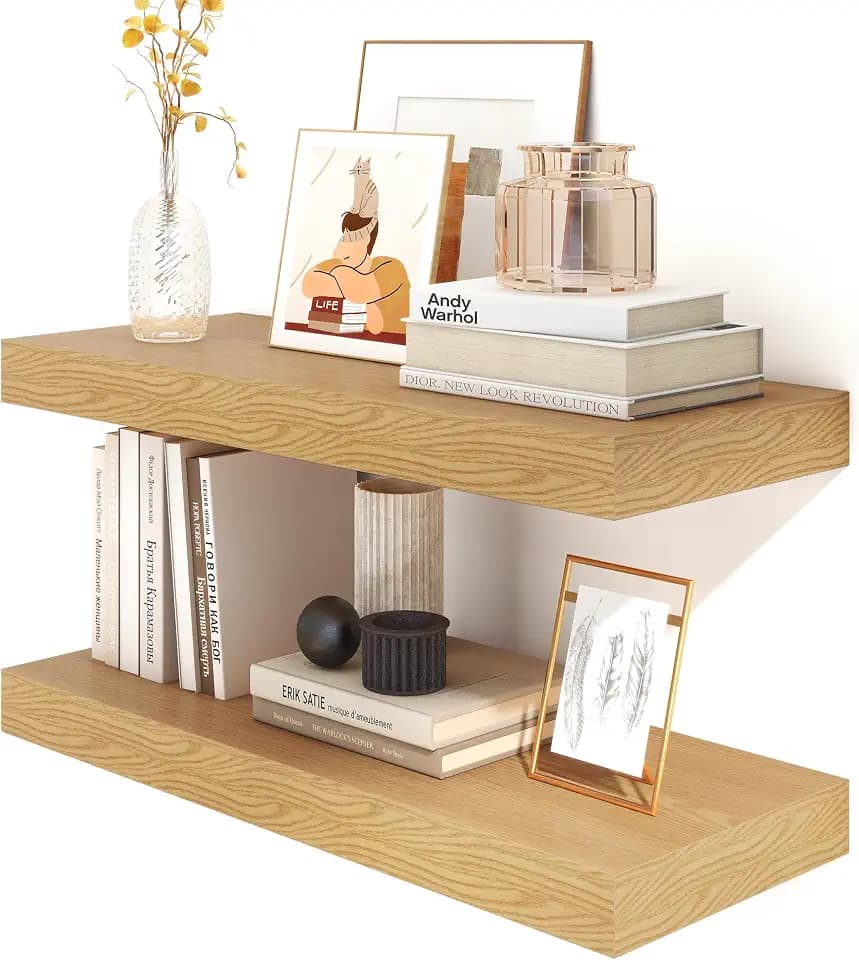 FLYJOE 30 Inch Floating Shelves, 12'' Deep Oak Shelves for Wall Set of 2