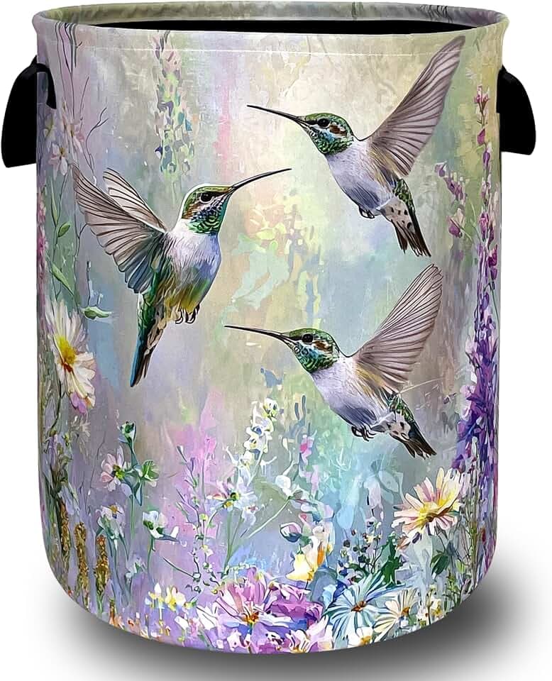 Beautiful Hummingbird Laundry Basket Oxford Cloth Hamper 18.9"x16.5"