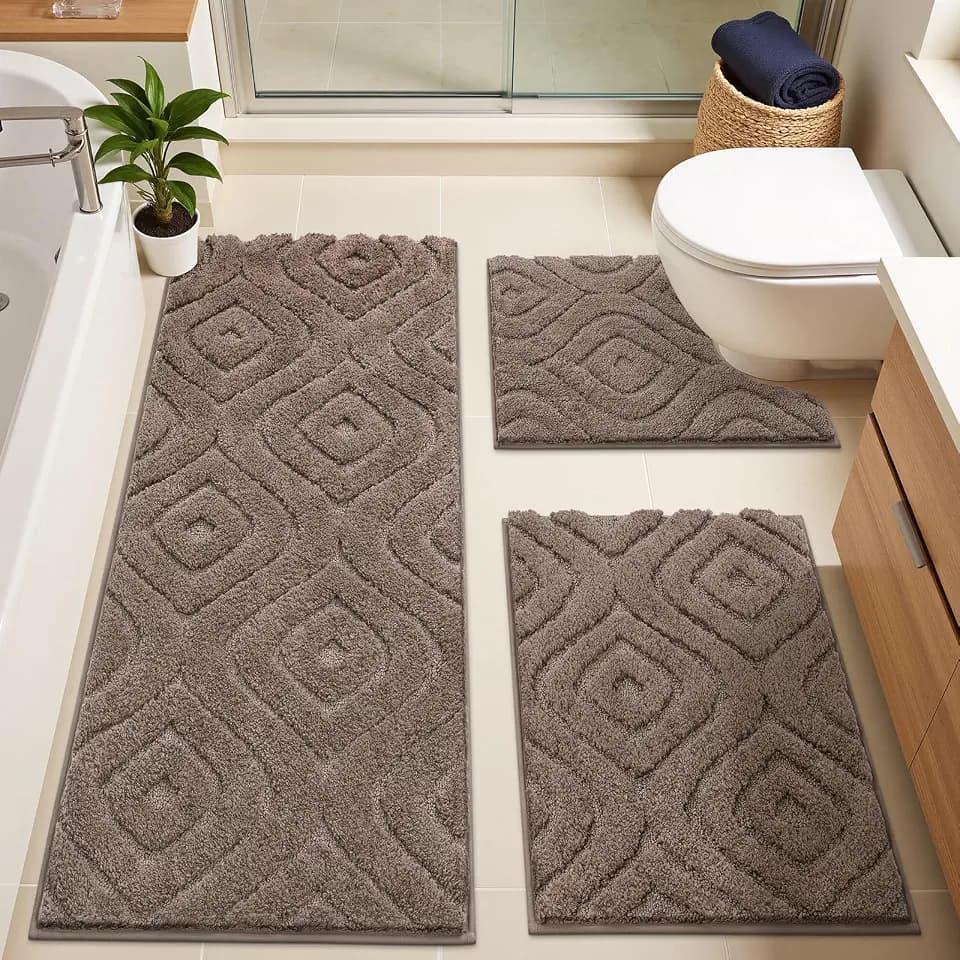 Ileading Bathroom Rug Set 3 Piece, Non Slip Washable Bath Mat Set