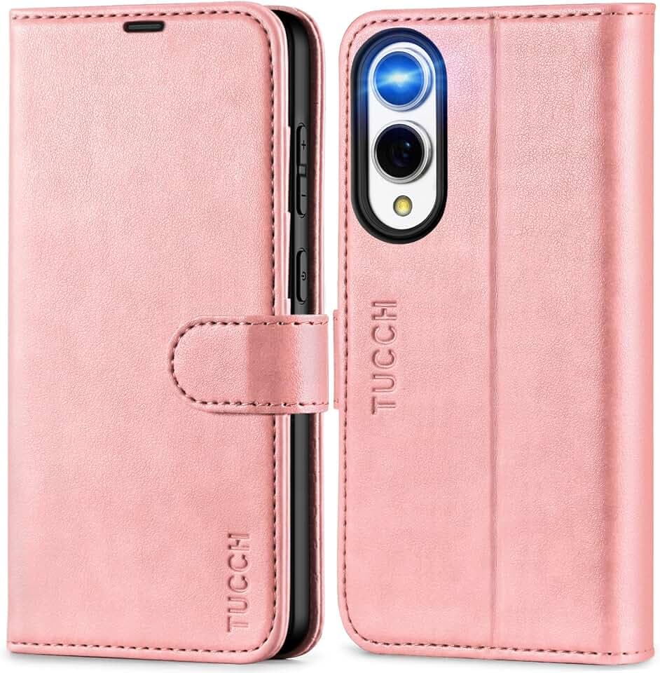 TUCCH Wallet Case for Galaxy S25 Edge (6.7") 2025, 4 Card Holder, Rose Gold