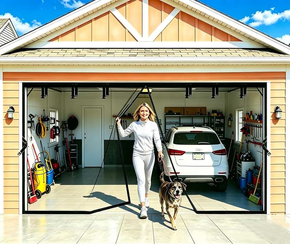 Magnetic Garage Door Net Screen Kit 14x12 FT - Heavy-Duty Fiberglass Mesh with Magnetic Closure for 1 or 2 Car Garage 14x12ft, Blocks Bugs & Enhances Privacy Perfect for Porch Gym Barn Patio