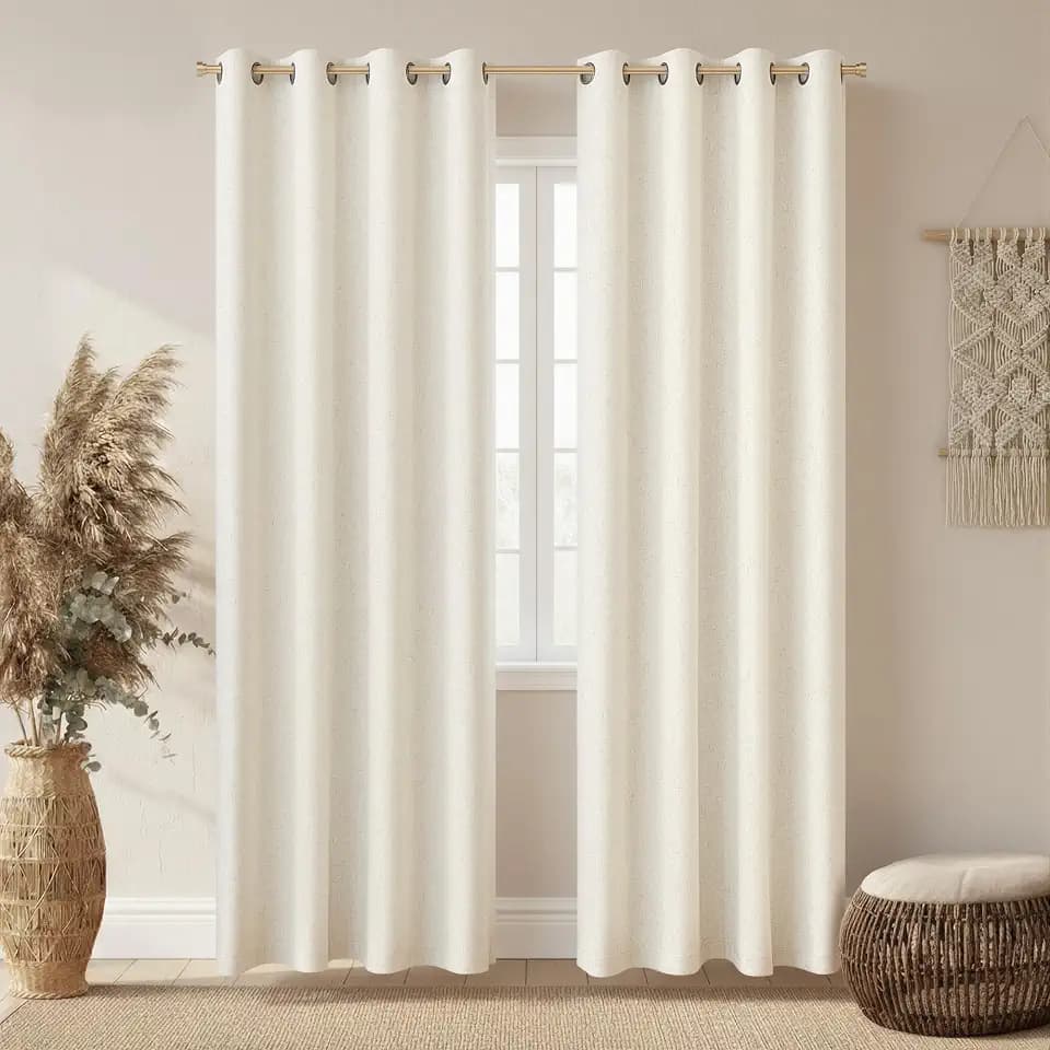 100% Blackout Linen Textured Curtains for Bedroom Full Light Blocking Room Darkening Bronze Grommet Window Drapes Thermal Insulated Energy Efficient Home Decor 52x72 Natural (2 Panels)