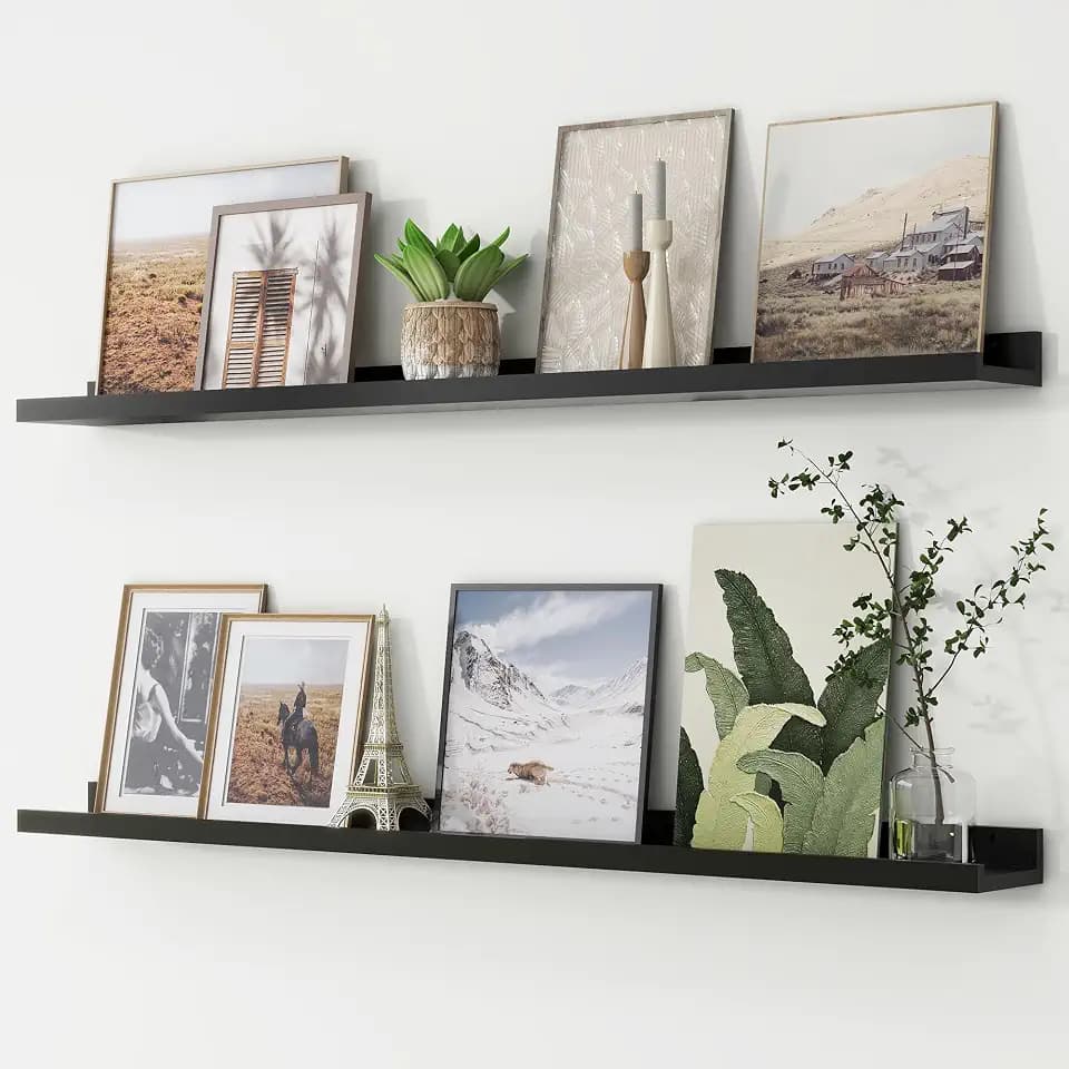Picture Ledge Shelf, Floating Shelves for Wall, 48" W Set of 2, Black