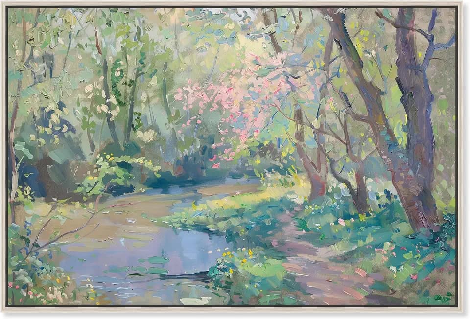 Art Remedy Pastel Creek Canvas Impressionism Art, Silver Frame, 45" x 30"
