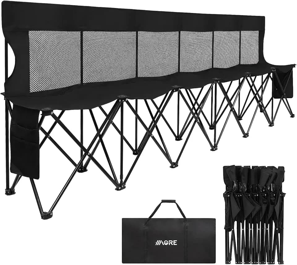 1MORE Soccer Bench,Portable Folding Team Bench,6 Seats w/Backrest.Black