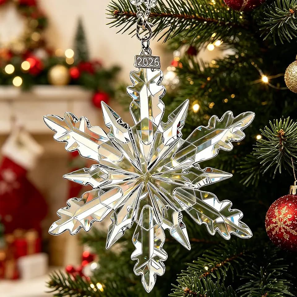 Annual Edition Ornament 2026, Crystal Glass Snowflake Christmas Ornaments