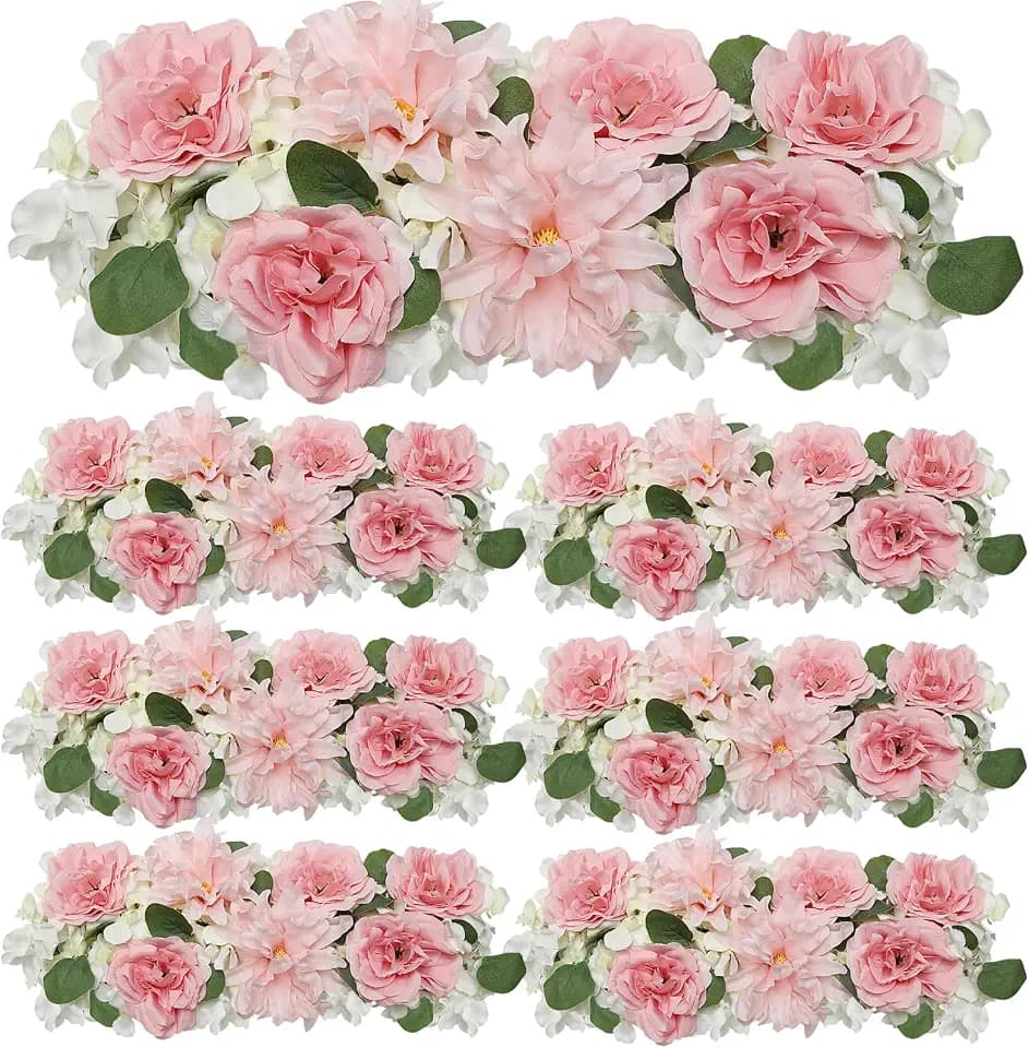 Pack of 6 Wedding Arch Decorations, 18 inch Artificial Flower Table Centerpieces Floral Arrangement for Wall Backdrop Party Bridal Shower Event Decor - Pink & White