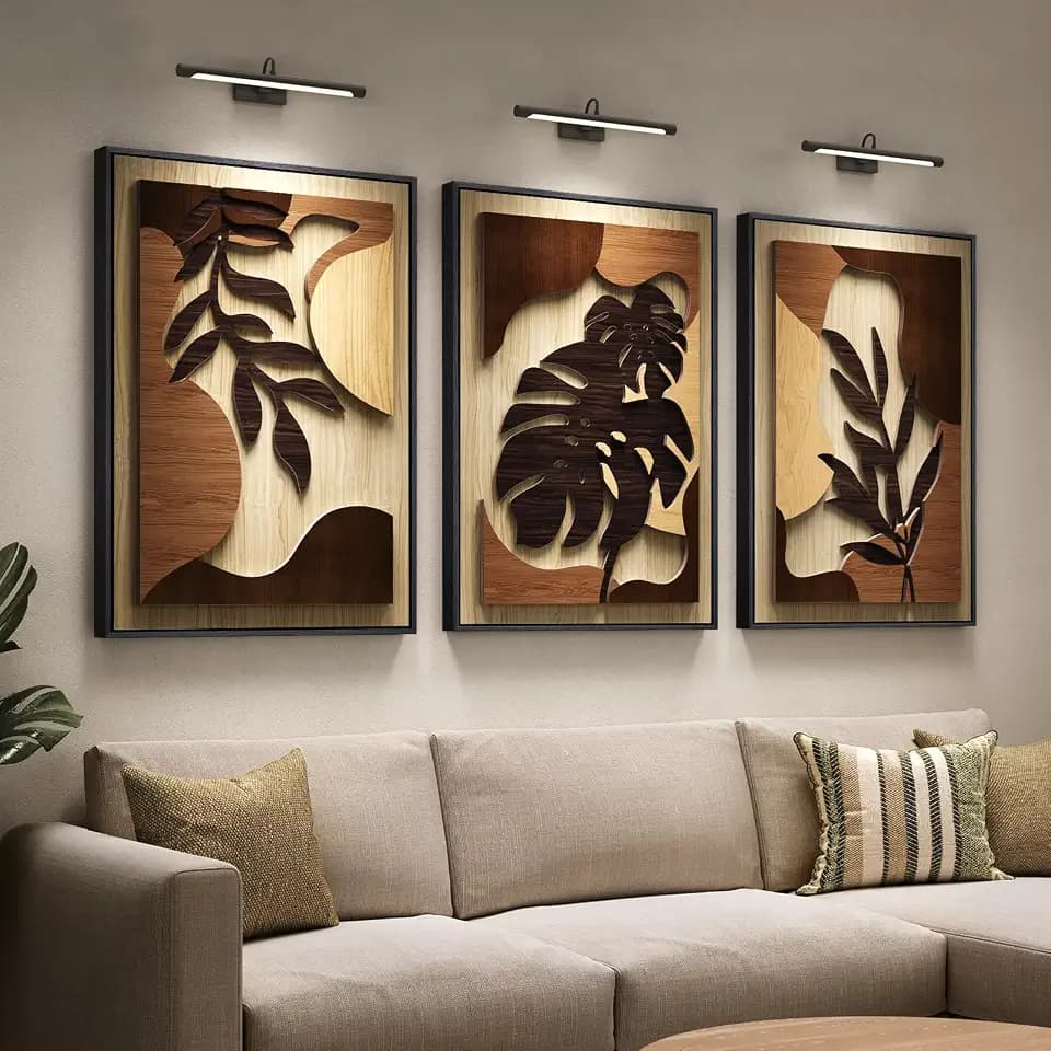 Large Framed 3D Wood Boho Tropical Wall Decor for Living Room, 24x36 Inch