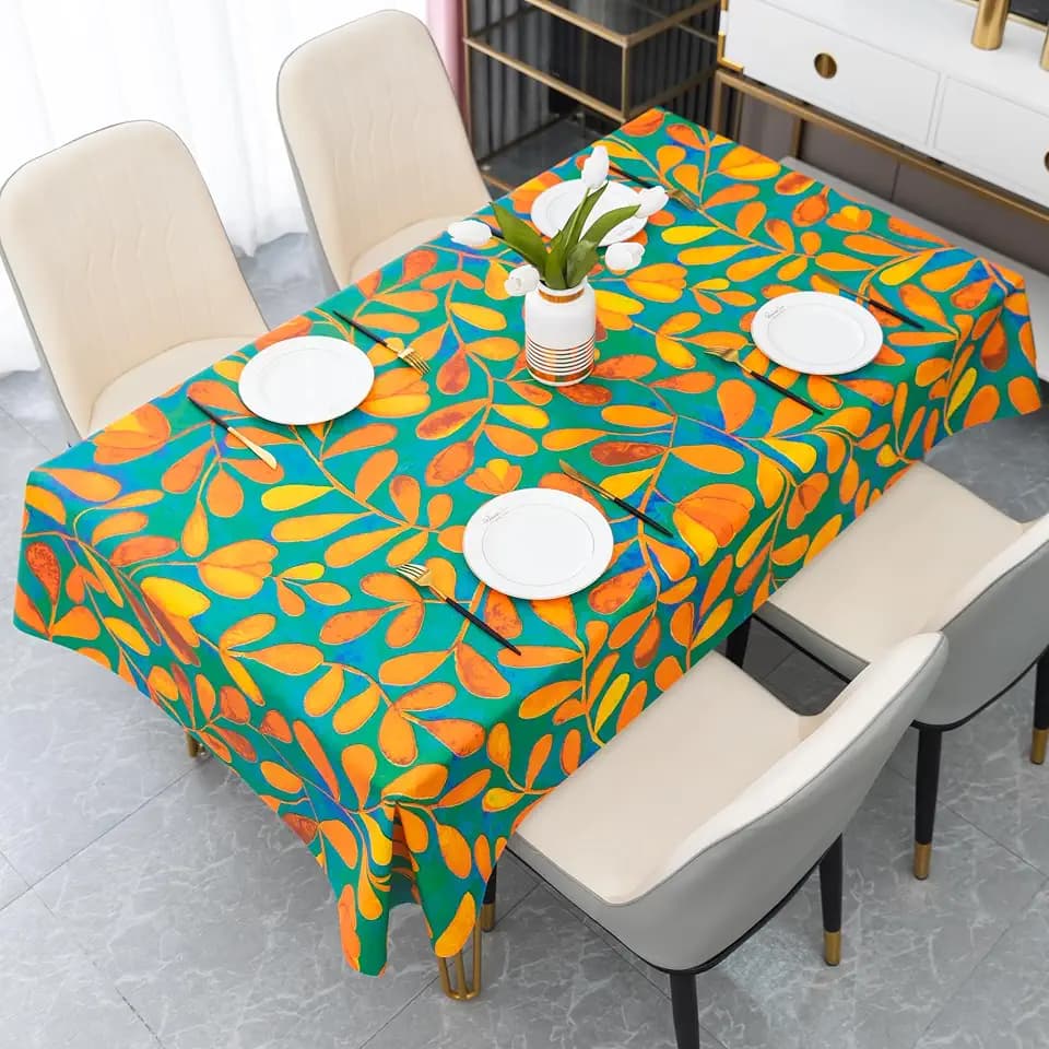 Rectangle Table Cloth,100% Waterproof Tablecloth Oil Proof Spill Proof Vinyl Table Cloth, Wipe Clean Plastic Table Cover for Dining, Camping, Indoor and Outdoor 54" x 120",Coloured Leaf