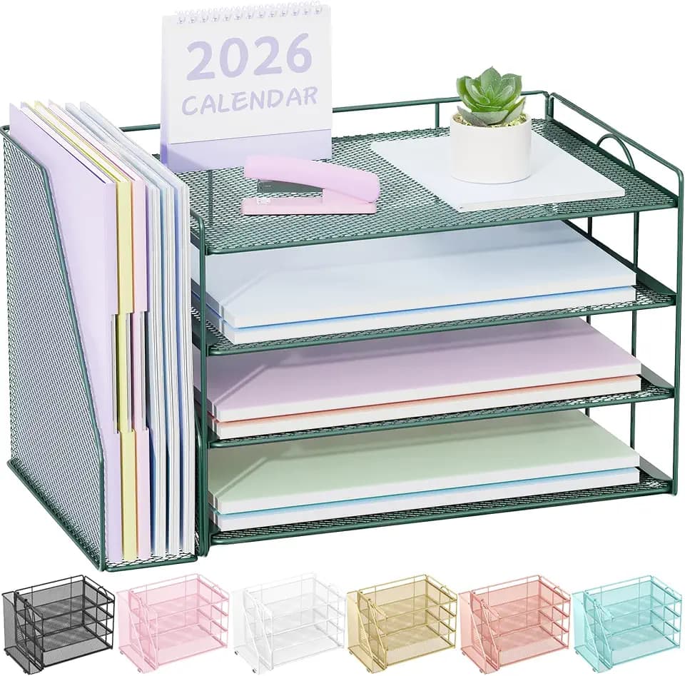 Spacrea 4-Tier Paper Organizer for Desk with File Organizer
