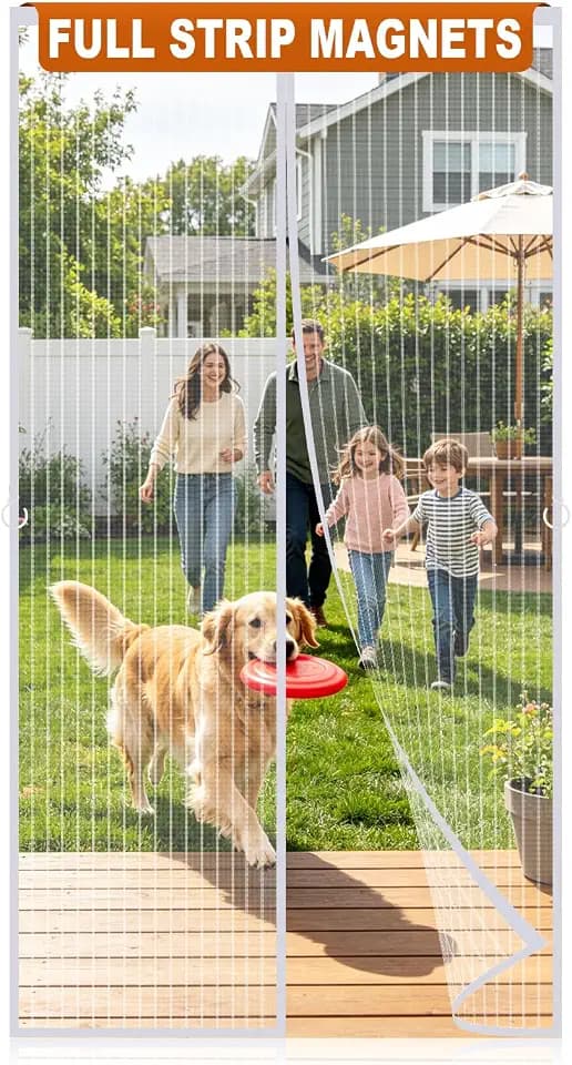 Magnetic Screen Door Mesh, Easy Install, Heavy Duty Fiberglass,Self Sealing Door Screen for Single Door Size 32 x 78 Inch, Screen Door Size 34 x 80 Inch