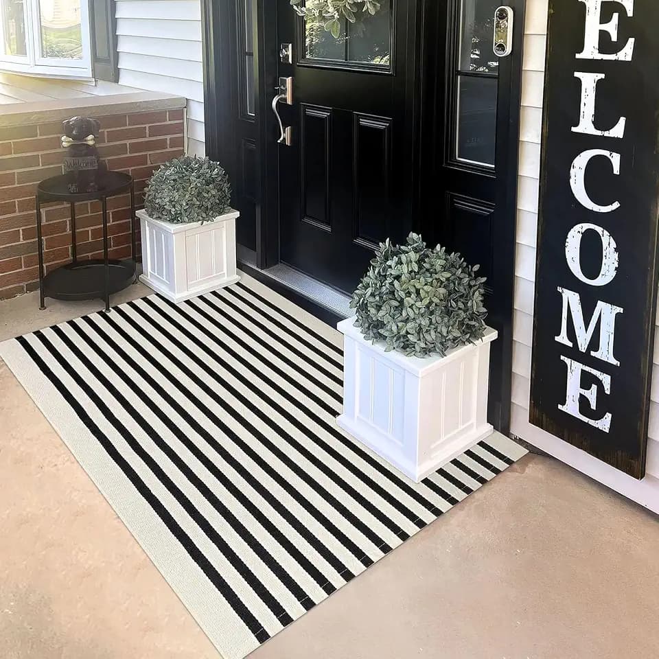 KILOCOCO Beige Striped Rug 3x5 ft Indoor Washable Rugs Front Door Rugs