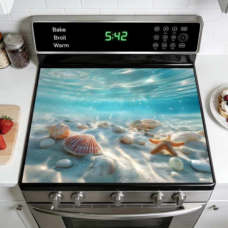 Stove Burner Covers Non-Slip Electric Cooktop Protector Mat (Sea)