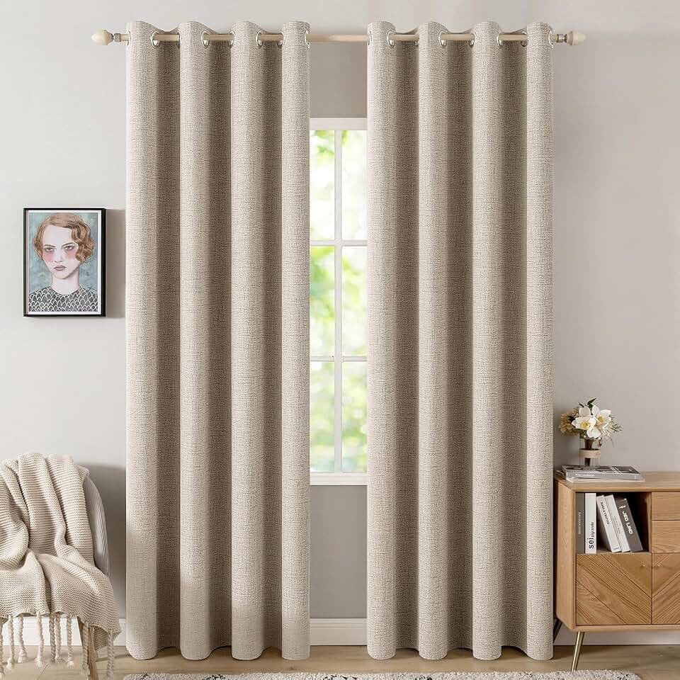MIULEE 100% Blackout Linen Curtains for Bedroom 52x108 Inches Taupe