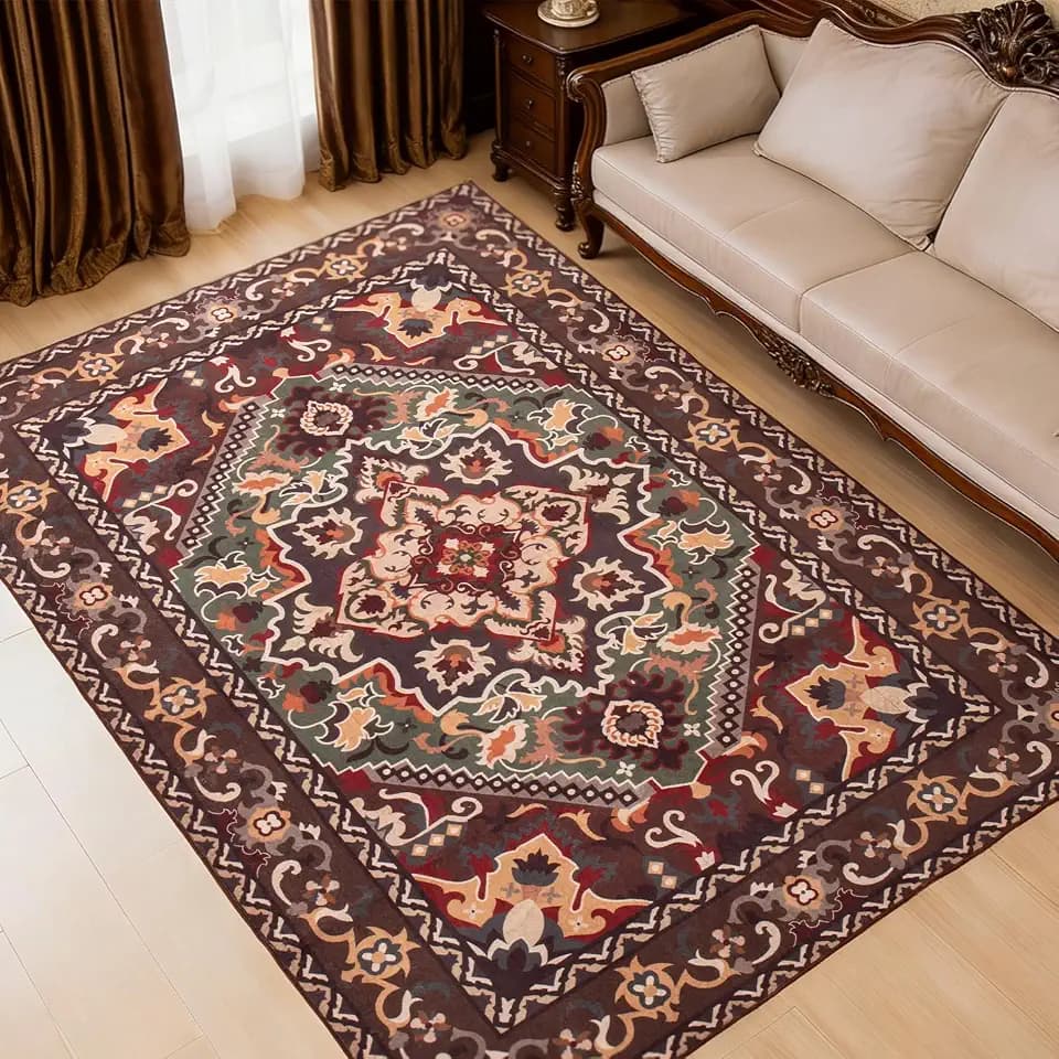 8x10 Area Rug for Large Living Room, Classic Vintage Brown and Green Washable Non-Slip Low Pile Ultra Soft Area Rug for Living Room, Bedroom, Dining Room