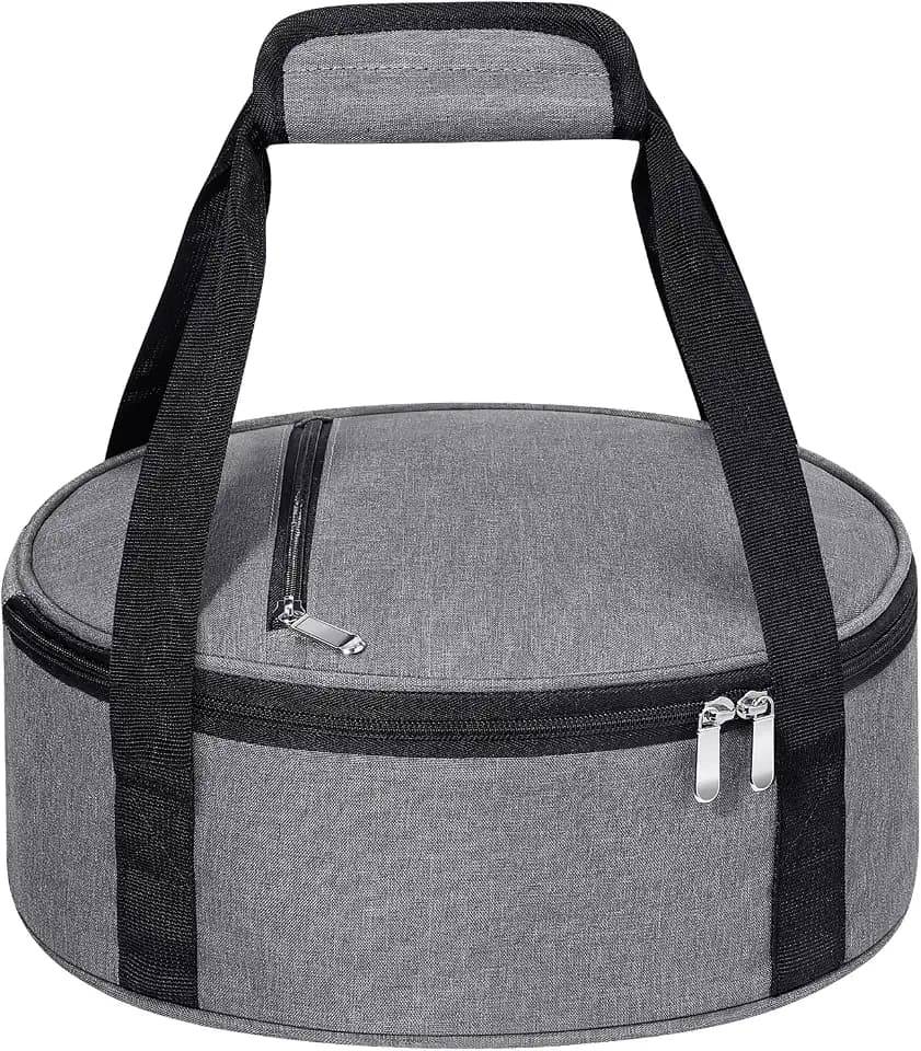 Round Insulated Casserole Carrier 12" Portable Pie Tote, Grey
