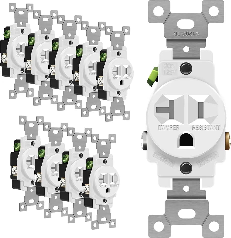ENERLITES Single Receptacle Outlet, Tamper-Resistant, Commercial Grade, 3-Wire, Grounding Screw, 2-Pole, 5-20R, UL Listed, 61200-TR-W-10PCS, (10 Pack), 20A 125V White, 10