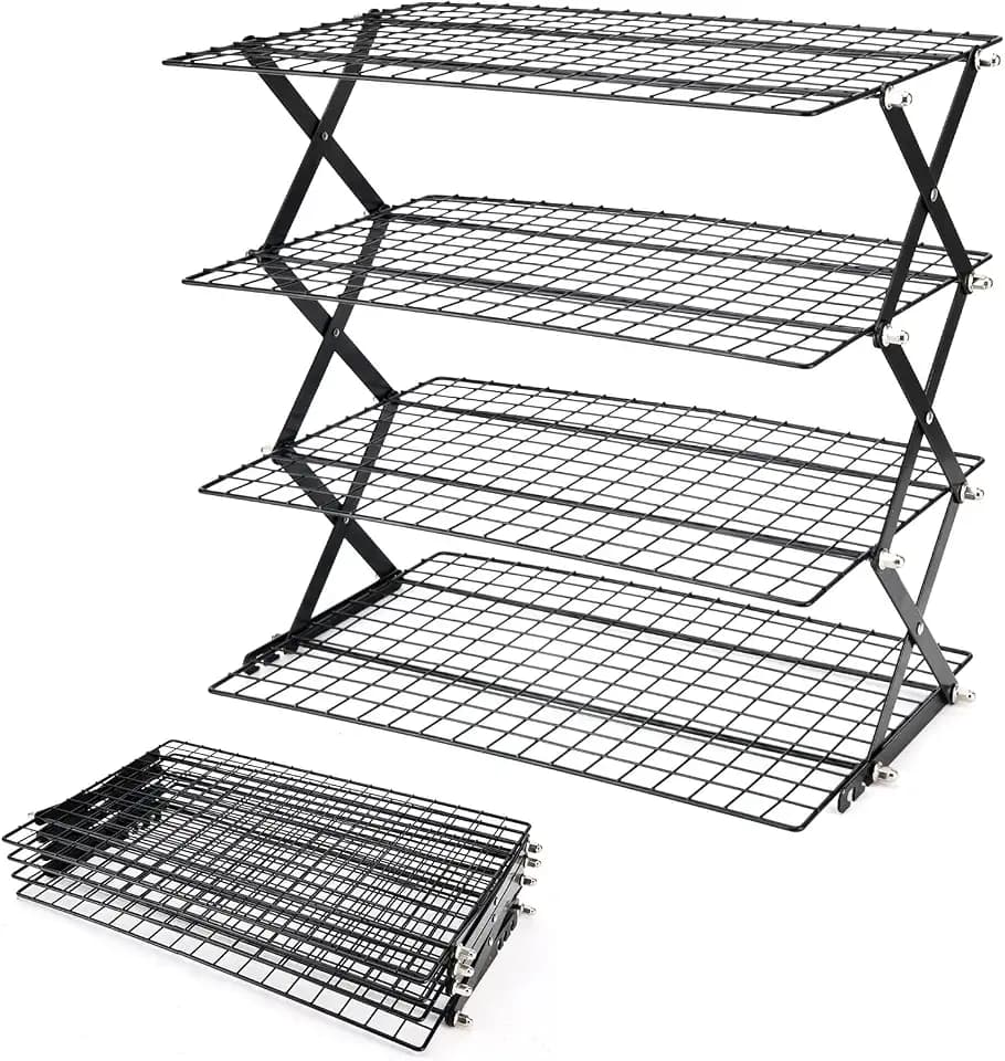 2/3/4-Tier Collapsible Cooling Rack for Baking,Folding Cooling Grid,Adjustable Stackable Roasting Cooking Drying Wire Cooling Rack for Cookies Baking