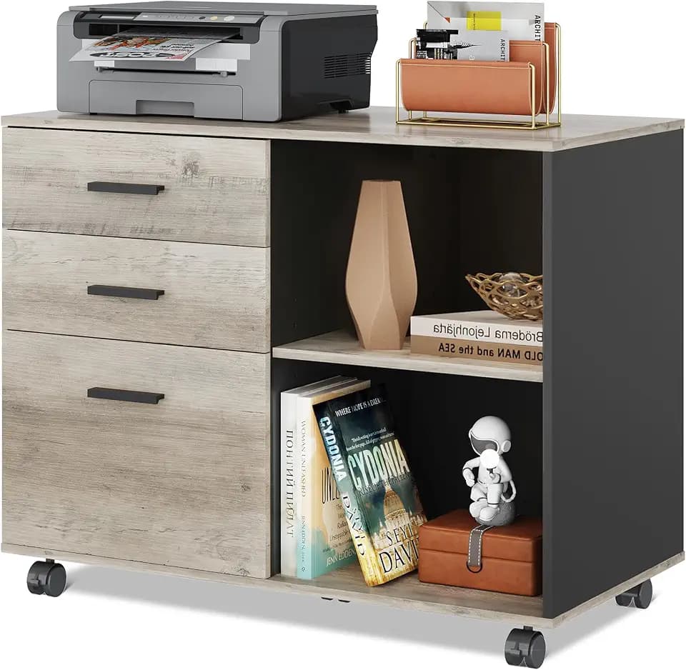 DEVAISE 3-Drawer Mobile File Cabinet, Lateral Filing Cabinet, Greige