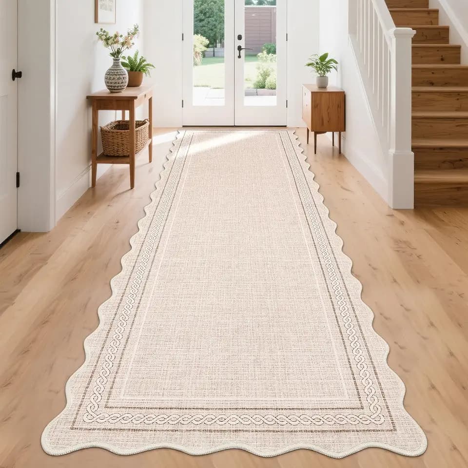 GarveeHome Scalloped Washable Runner 2x8 Rugs for Entryway Non Slip, Beige