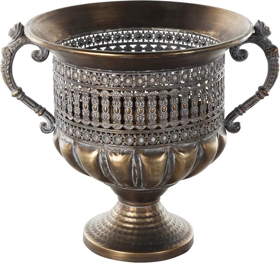 Deco 79 Metal Decorative Vase Urn Shaped Centerpiece Vase with Cut Outs, Flower Vase for Home Decoration 12" x 12" x 12", Bronze