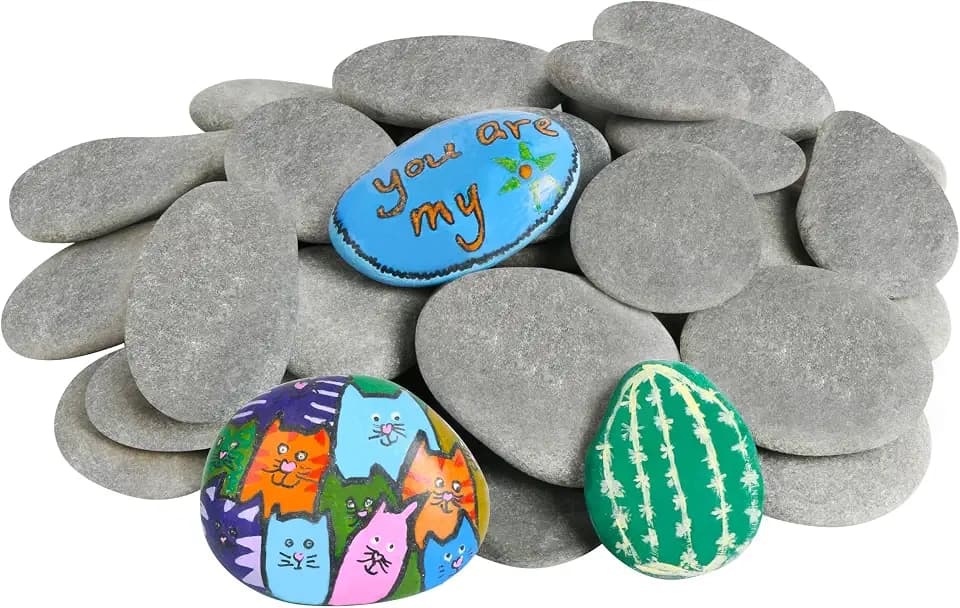 Simetufy 35 Pcs Large Painting Rocks, 2"-3" Flat Stones for DIY Arts and