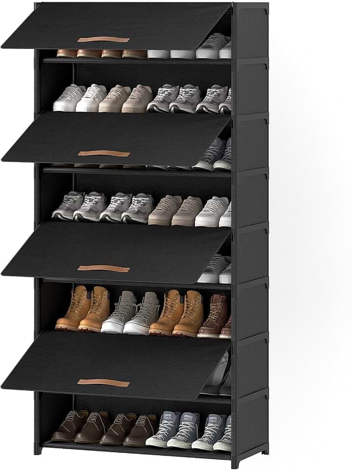 9 Tier Shoe Cabinet with Door, 36-Pair Storage, Black