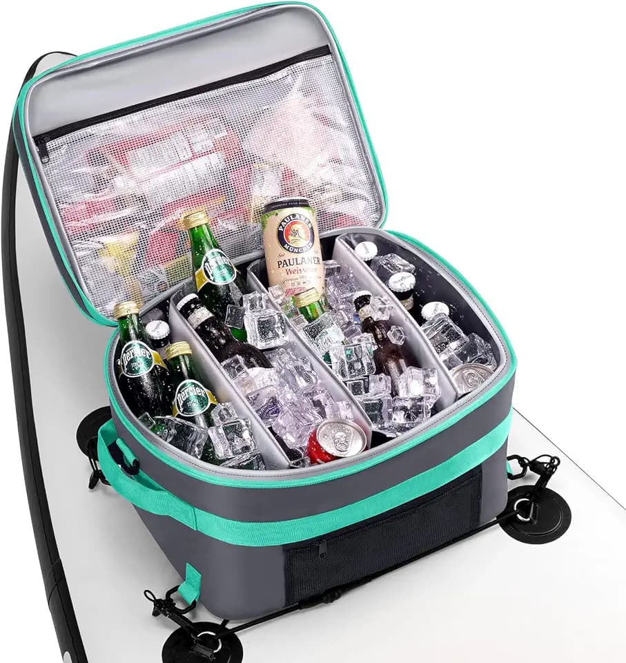 Super Capacity Paddle Board Cooler, 25L Waterproof Stand Up Paddleboard Cooler Bag Fits 40 Cans, Kayak Coolers with Transparent PVC Top Layer, Sup Accessories with Adjustable Strap for Paddleboarding