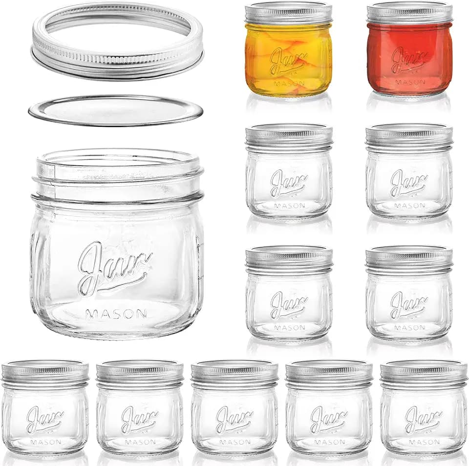 Lyellfe 12 Pack Wide Mouth Mason Jars, 12 Oz Airtight Glass Canning Jar