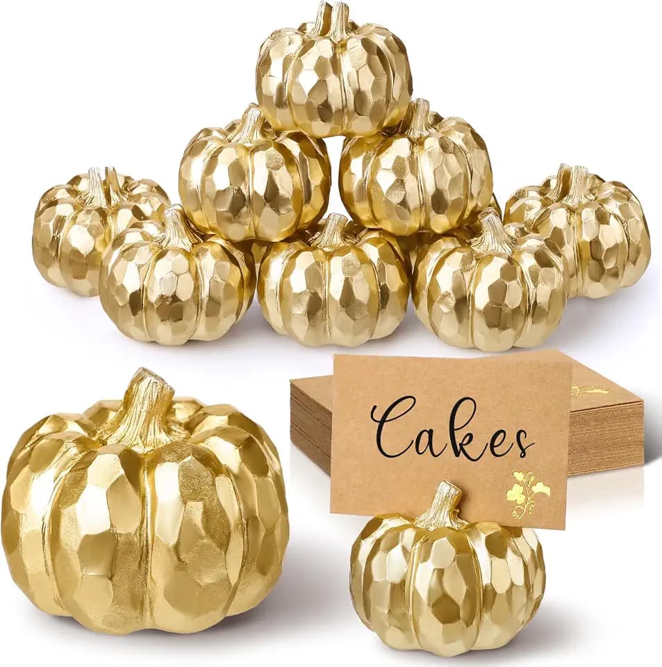 Chunful 10 Set Thanksgiving Place Card Holders Mini Gold Pumpkin Fall Decor