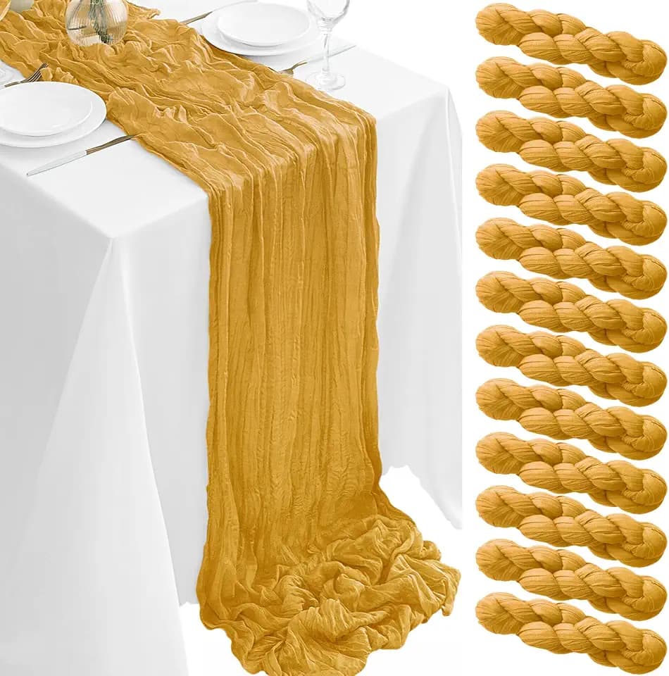 12Pack Gold Cheesecloth Table Runner 35x120Inch Gauze Table Runner
