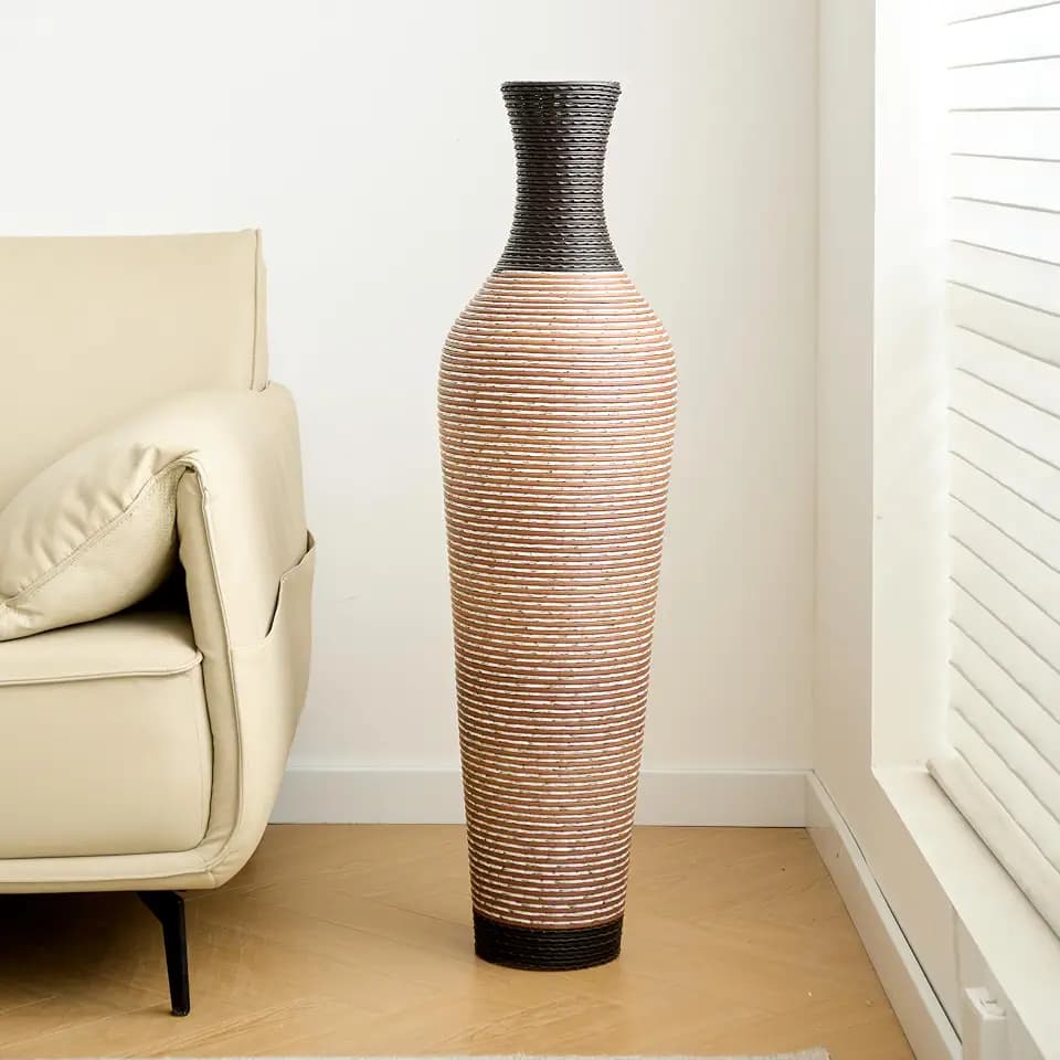 39.4" Tall Floor Vase, Handcrafted PVC Modern Textured Brown & Black Decorative Vase, Large Boho Standing Vase for Living Room Entryway Home Decor, No Flowers Included