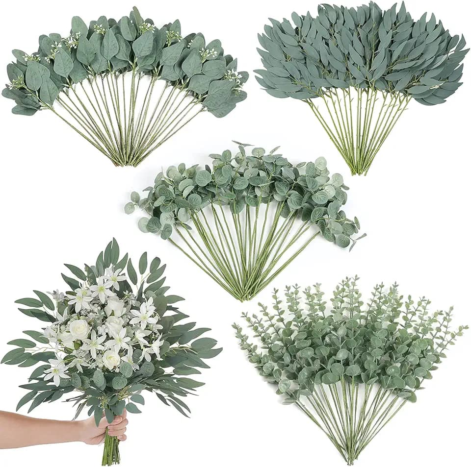 120 Pcs 4 Kinds Mixed Artificial Greenery Stems for Vase Decor(Green)