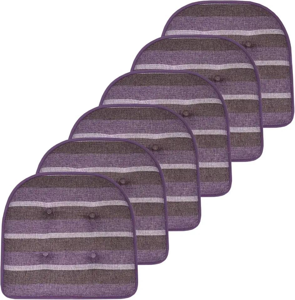 Sweet Home Collection Chair Cushion Memory Foam Pads Tufted Slip Non Skid Rubber Back U-Shaped 17" x 16" Seat Cover, 6 Count (Pack of 1), Bradford Purple