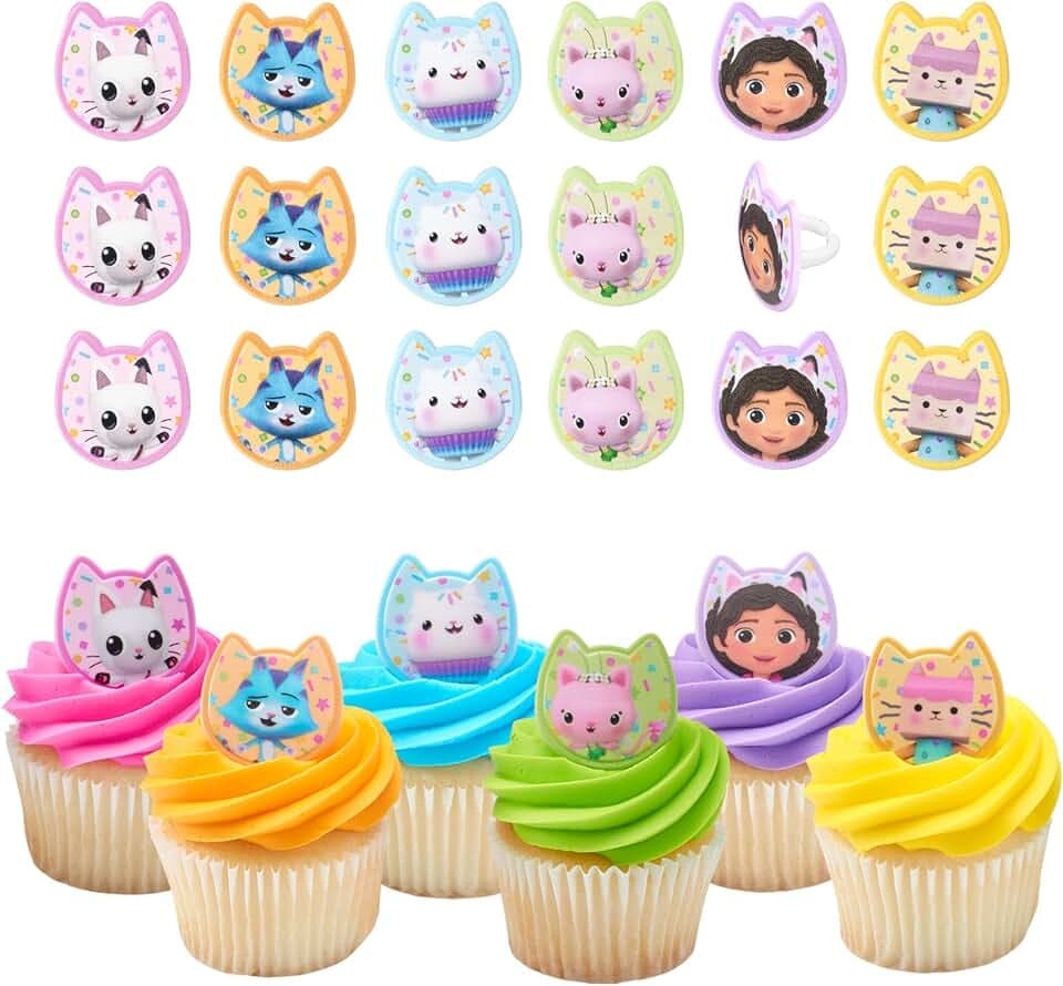 DreamWorks Gabby's Dollhouse Cupcake Decoration Toppers, 24 Pack Cake Rings