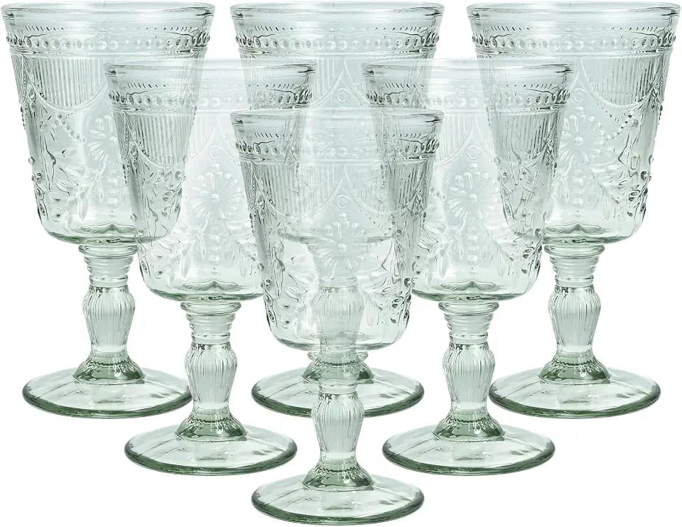 FORTESSA Debutante Vintage Themed Glassware, 10 Ounce Water Goblets (Set of 6), Dishwasher-Safe Water Glasses, Sage Green