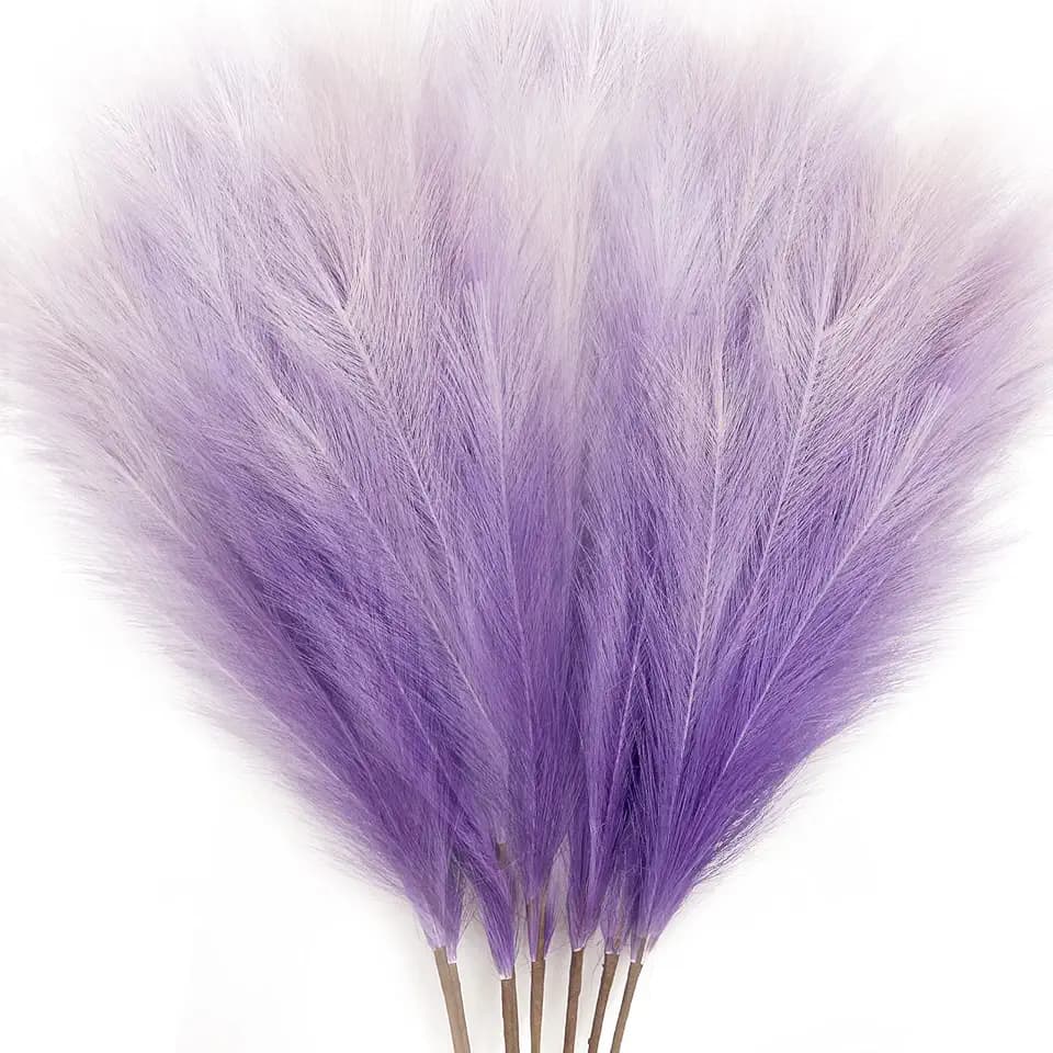 KALYLOC 8Pcs 3FT Purple Faux Pampas Grass Artificial Bulrush for Boho Decor