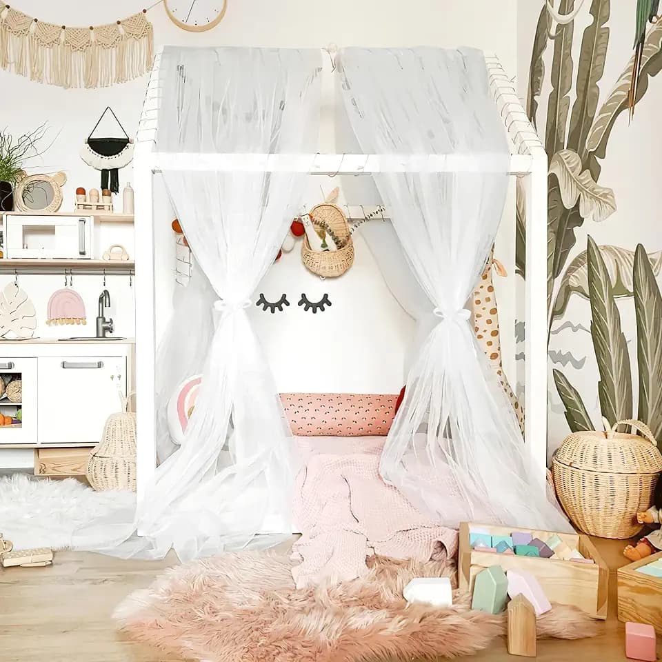 NICETOWN Off White Kids Bed Canopy for Nursery - Decorative Soft Voile Sheer Window Scarf DIY Ascot Top Bed Scarf for Princess/Baby, W114 x L180, 1 Panel