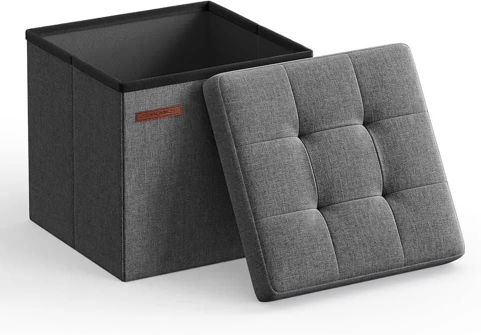 SONGMICS Small Folding Storage Ottoman, 11.8 x 11.8 x 11.8 in