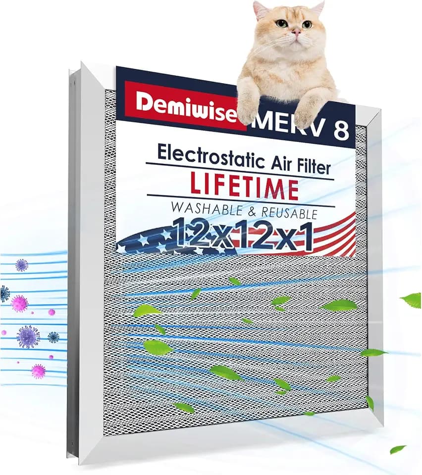 12x12x1 Electrostatic Air Filter, Reusable MERV 8 Aluminum AC/HVAC Furnace Filter, Washable Lifetime Permanent Air Filter, Easy to Clean,Increases Airflow(Actual Size:11.69x11.69x0.82)