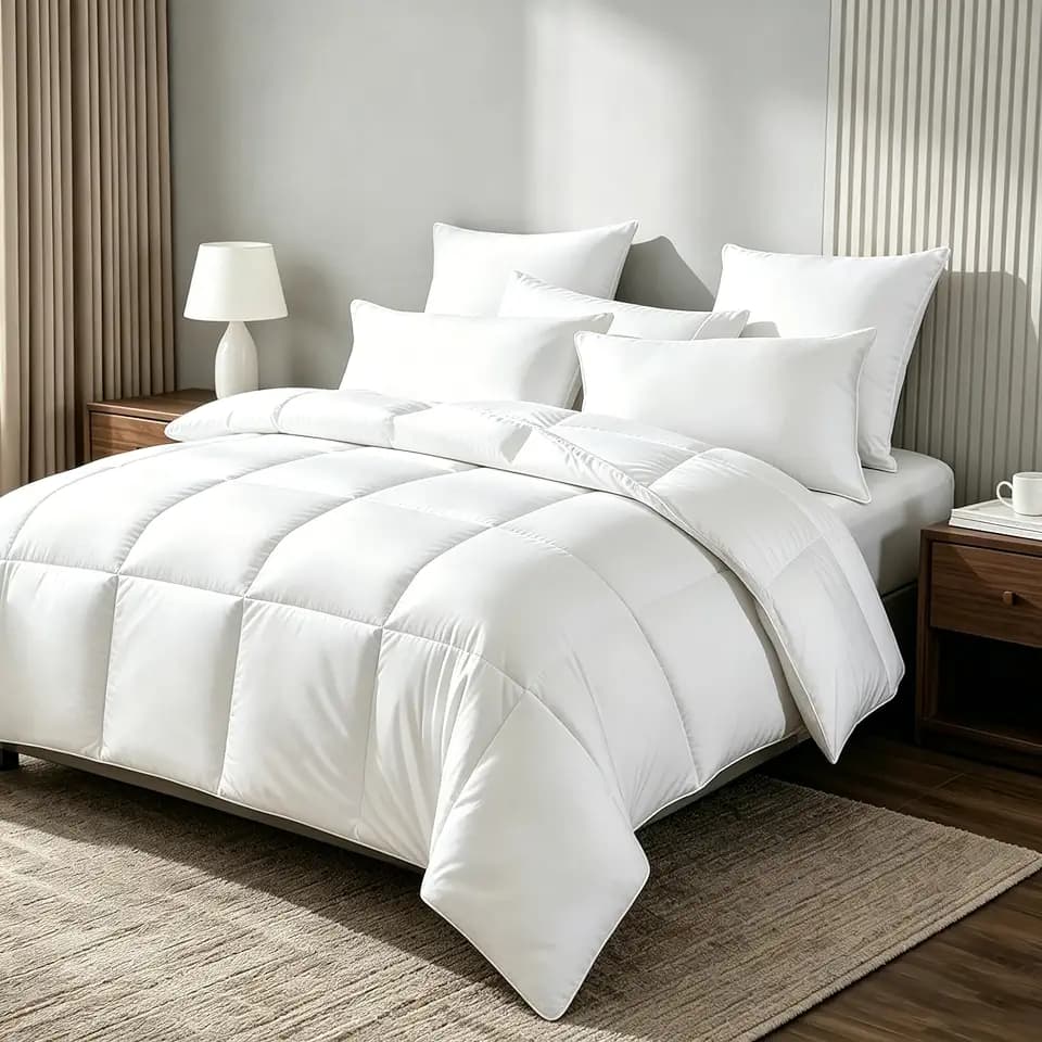 Royal Luxe Goose Feather Down Fiber Comforter - Queen Size Duvet Insert, 100% Cotton Cover All Season Comforter Ultra Soft Luxurious Hotel Bedding, 90”x90”