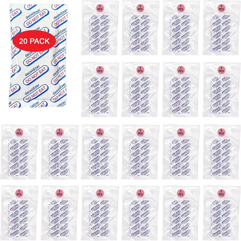2000cc oxygen absorbers for food storage (20 Pack in individual Vacuum Bag), food grade oxygen absorbers packets for Home Made Jerky and Long Term Food freshness
