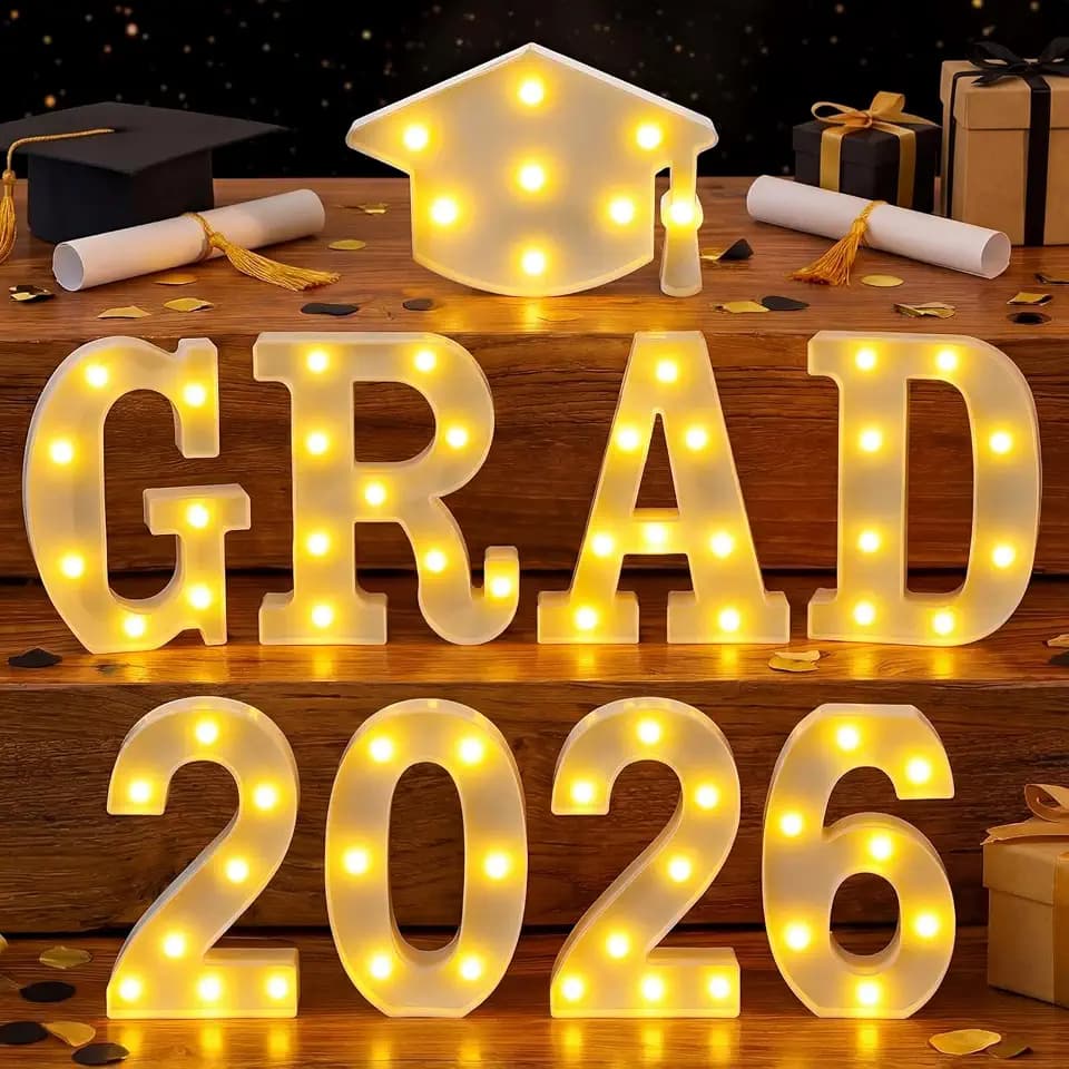 Aurelema 9 Pcs 2026 Graduation Party Decorations Grad 2026 Lights up Sign with Grad Cap Light for Kindergarten Preschool High School College Graduation