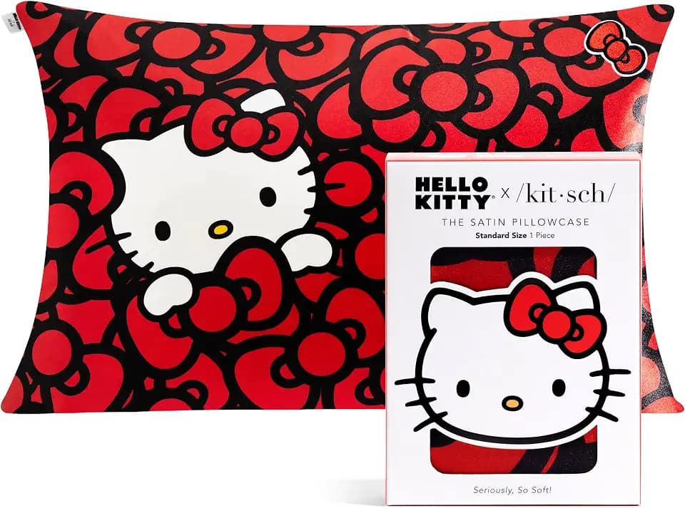Kitsch x Hello Kitty Satin Pillowcase - Size 19x26, Sea of Bows