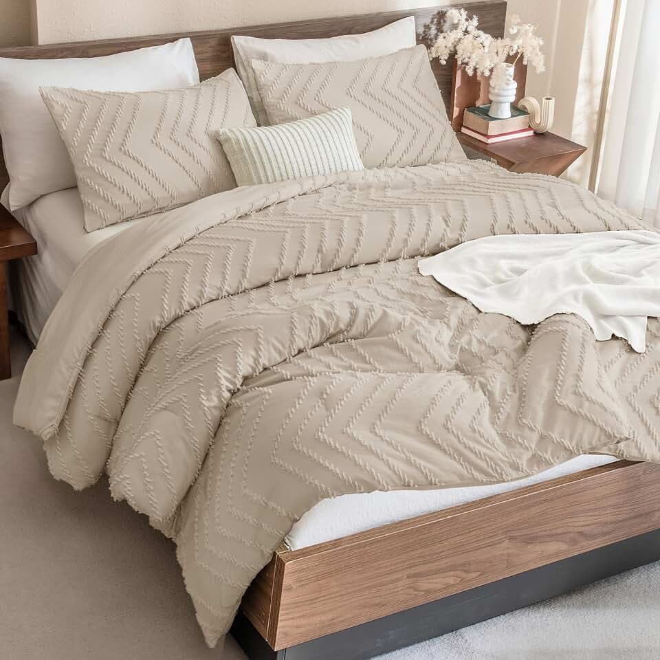 Andency Khaki Oversized Queen Comforter Set, 3 Pieces Bedding Set