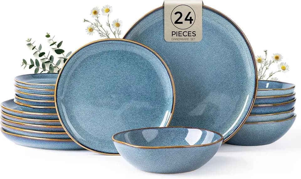 AmorArc Ceramic Dinnerware Sets for 8, 24Pcs Plates and Bowls Sets Dishes